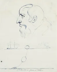 Profil eines bärtigen Mannes und Entwurf für das Atlantikkabel, 1842